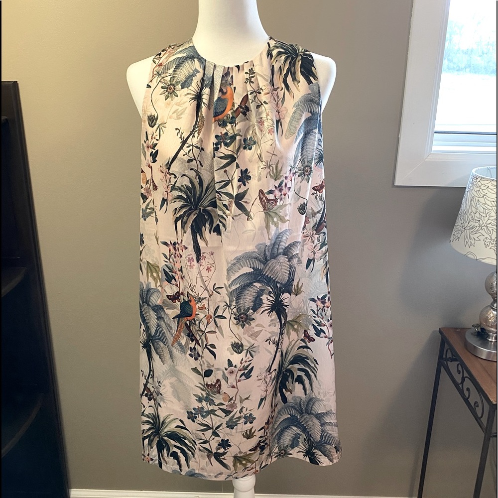 H&M Tropical Print Tie Back Satin Dress Size 8